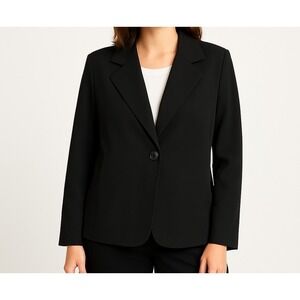 Nine West Womens Black Blazer Jacket Sz 4 Collared Button Front Career Office Lq